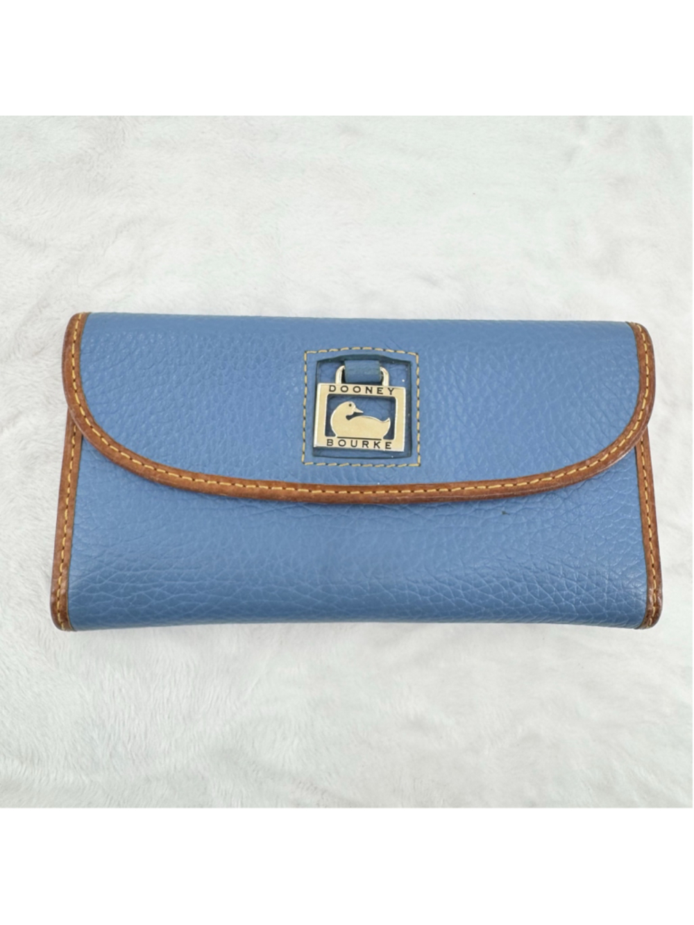 Dooney & Bourke Blue Continental Clutch Wallet Pebbled Leather Gold Duck Logo